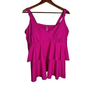 Pennington's Pink Ruffle Polka Dot Tankini Top Size 1x Bathing Suit Top